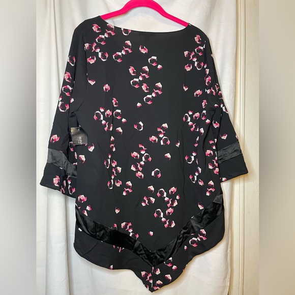 NWT Alfani Black w Pink Abstract Poncho Flowly Top w Satin Stripe Size 0X - Picture 10 of 12